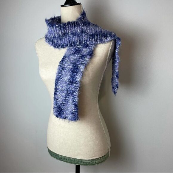 Blue Tie Dye Handmade knitted sequin Scarf one size chunky ultra soft - Picture 4 of 7